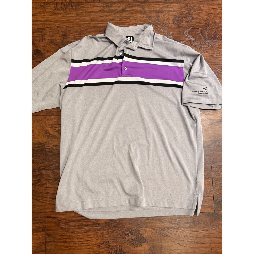 FootJoy Mens XXL‎ Gray Purple Stripe Eagle Brook Country Club Golf Polo Shirt